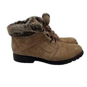 Cobbie Cuddlers Womens 8.5K  Leather Winter Ankle Boots Faux Fir  Brown Lace Up